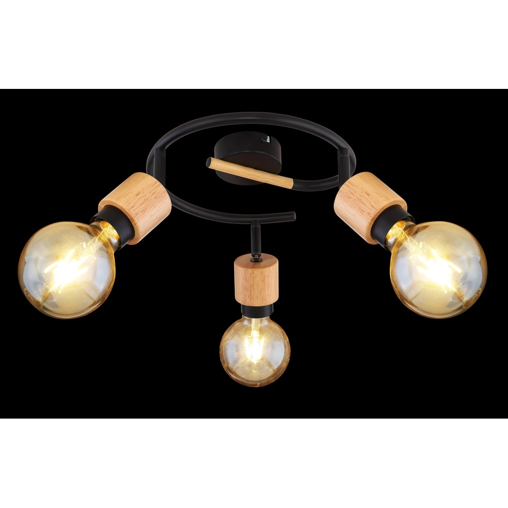 Ceiling lamp Jorna 3-light black with wood Globo 9007371405282