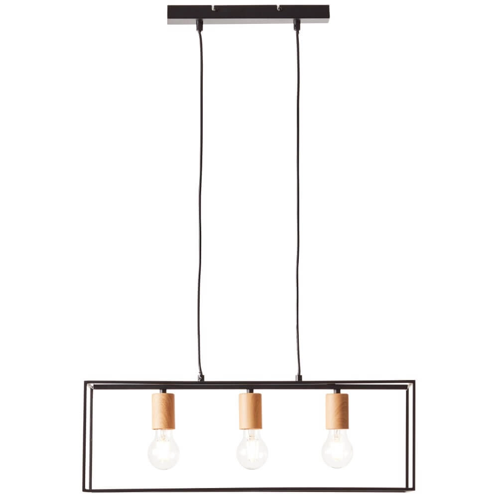 Hanging lamp Arica 3-light black with wood