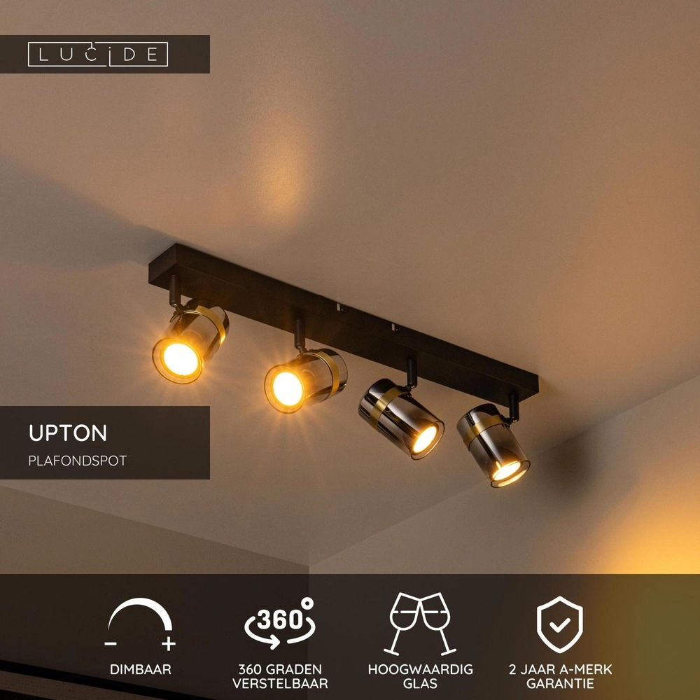 Ceiling spotlight Upton 4-light black Lucide 5411212570031