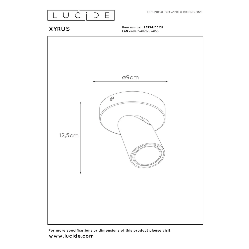 Ceiling spotlight Xyrus white Lucide 5411212234186