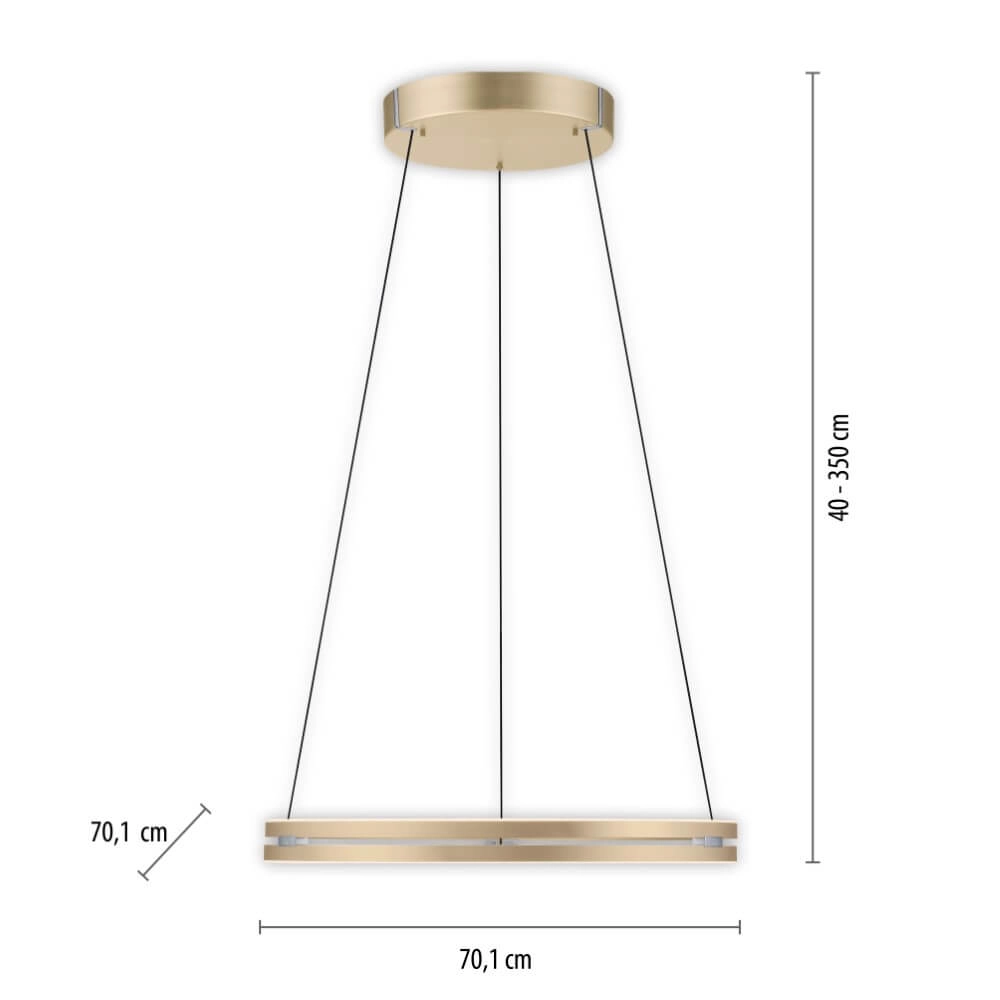 Sleek hanging lamp Pure E-Loop brass Ø 70cm Paul Neuhaus 4012248372296