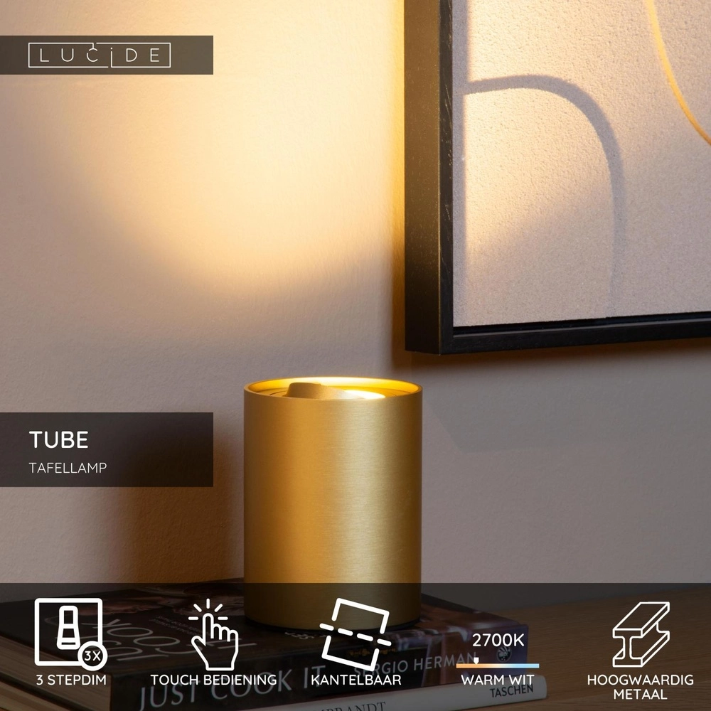 Design table lamp Tube Gold Lucide 5411212221636