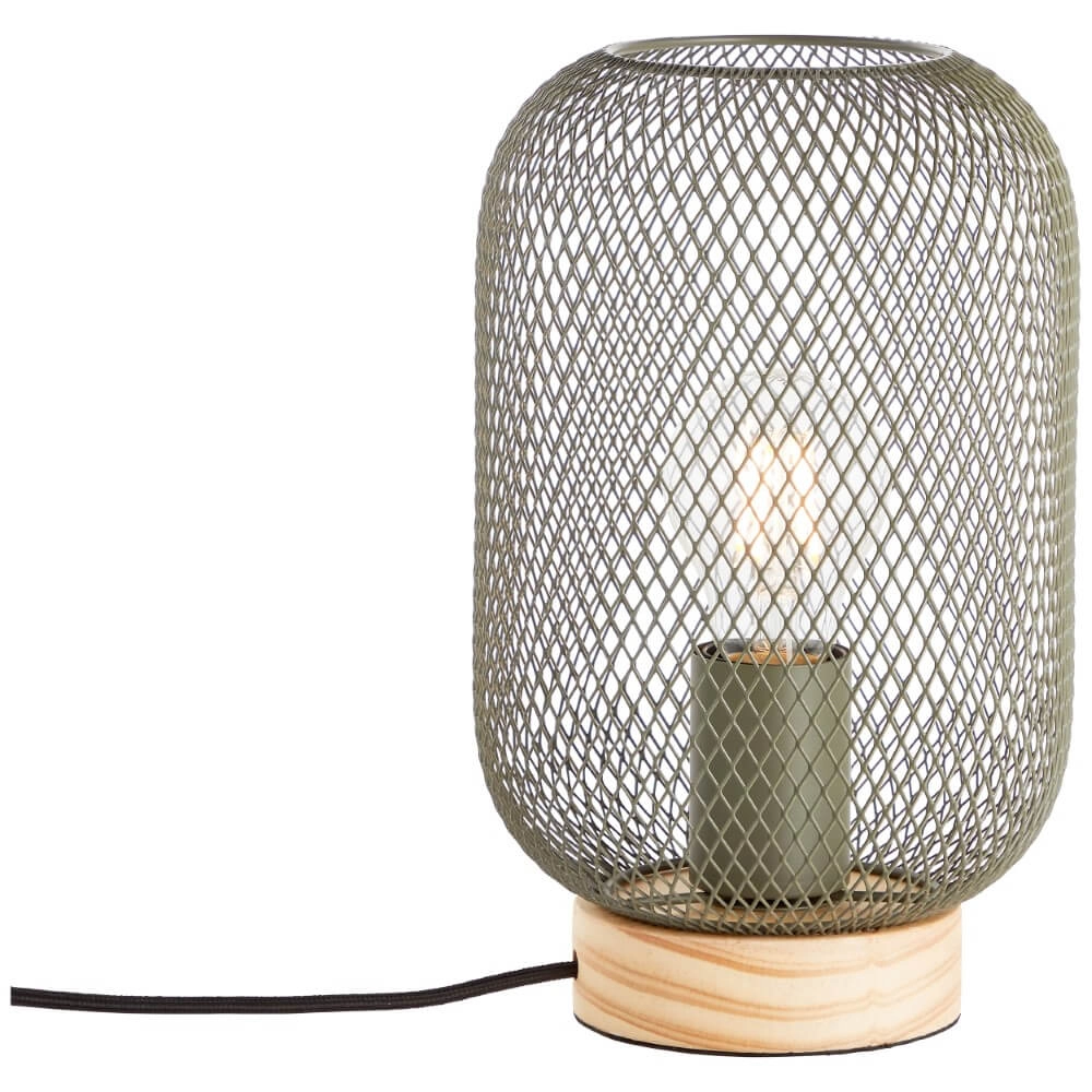 Green table lamp Giada with wood Brilliant 4004353354199