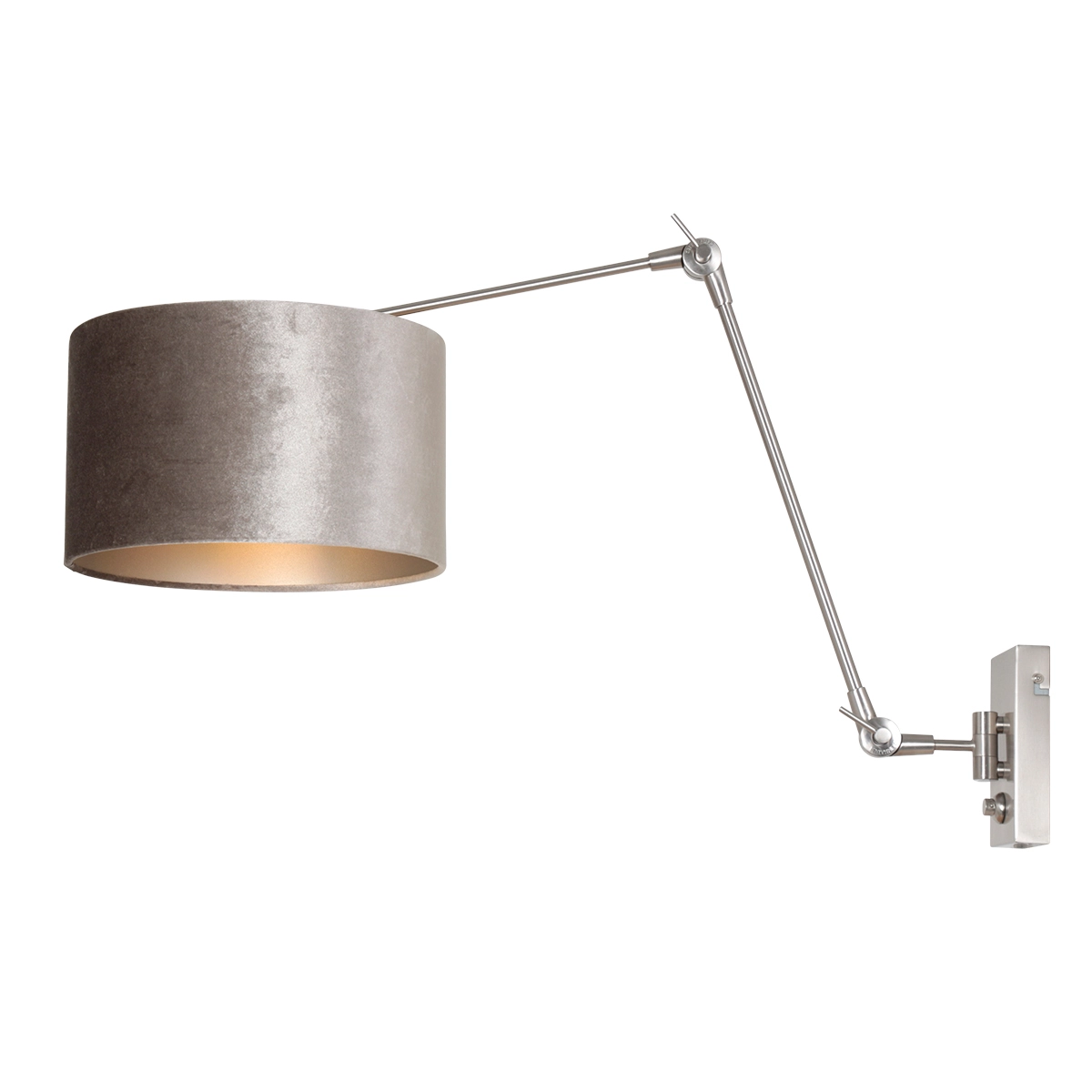 Wall Reading Lamp Prestige Chic Stainless steel with 30cm taupe velvet shade