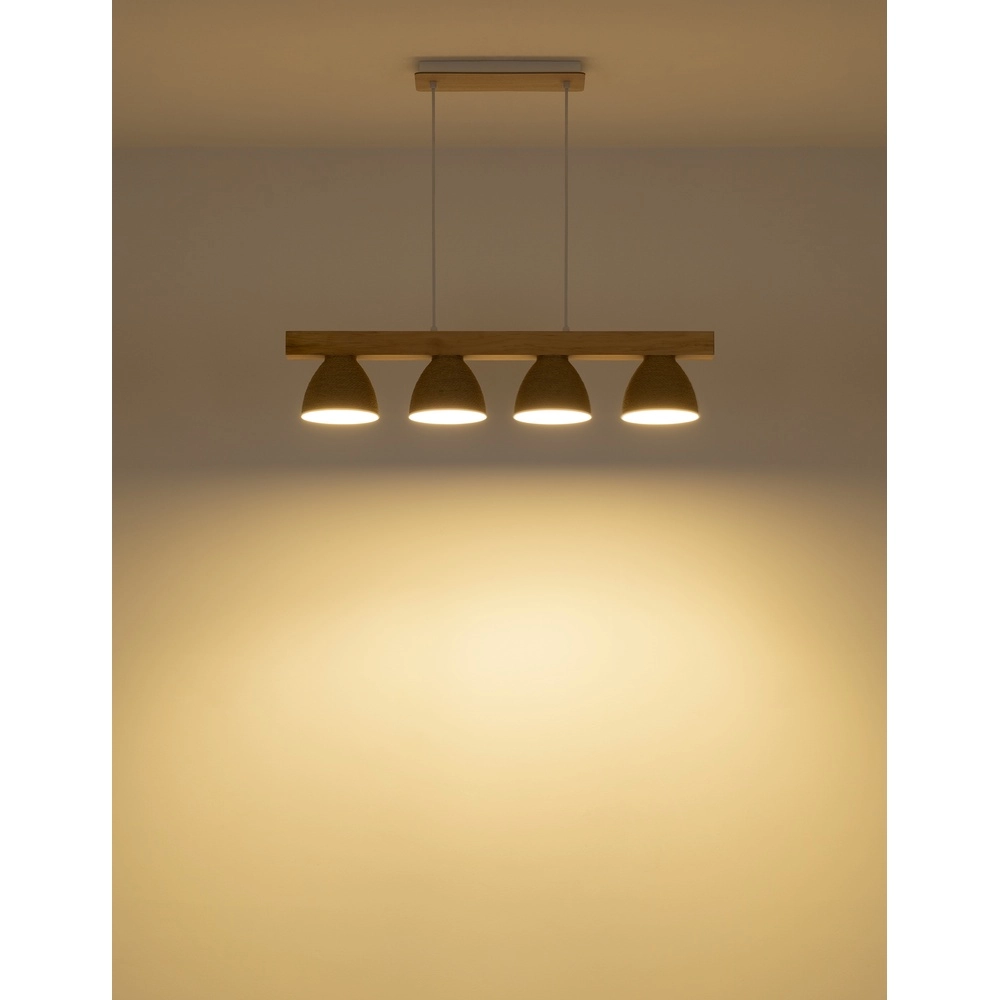 Pendant lamp Lyndon 4-light white with rattan Globo 9007371583904