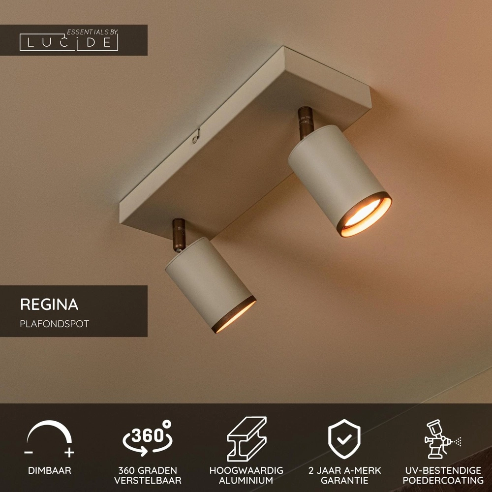 Ceiling spotlight Regina 2-light taupe with coffee brown Lucide 5411212531216