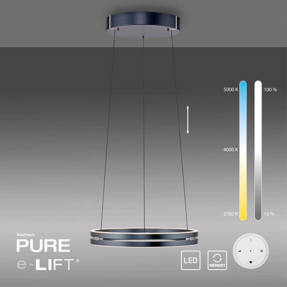 Sleek hanging lamp Pure E-Loop gray Paul Neuhaus 4012248372258