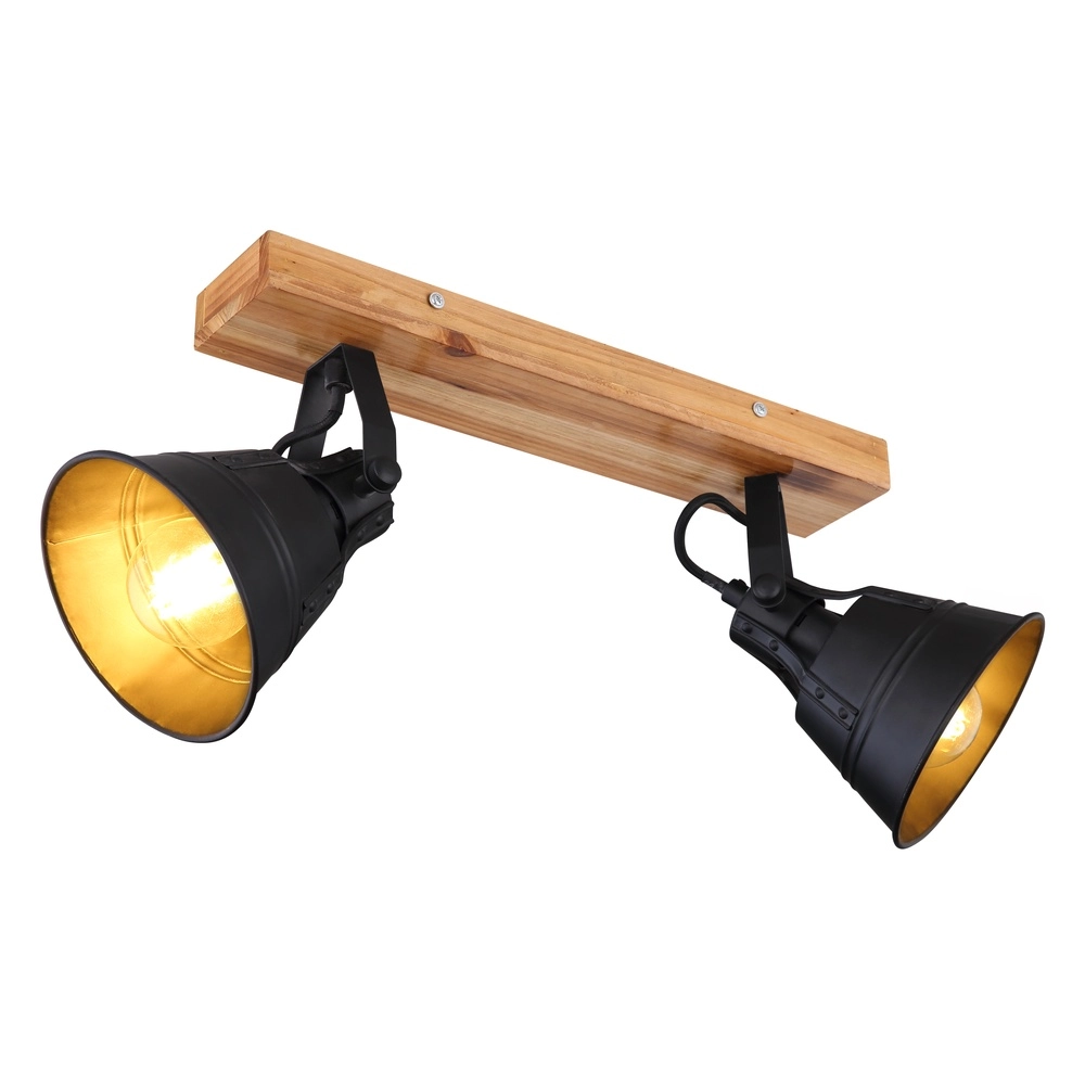 Country ceiling lamp Günther 2-light black with wood