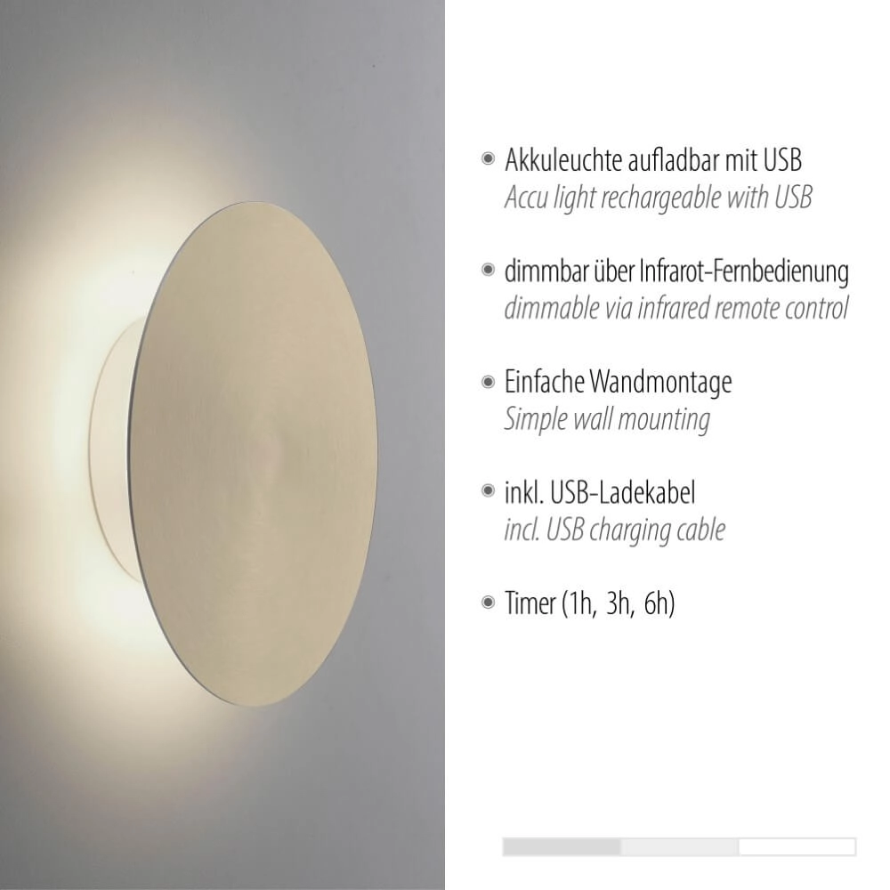 Design wall lamp Akku Puntua Ø 18cm brass Paul Neuhaus 4012248372494