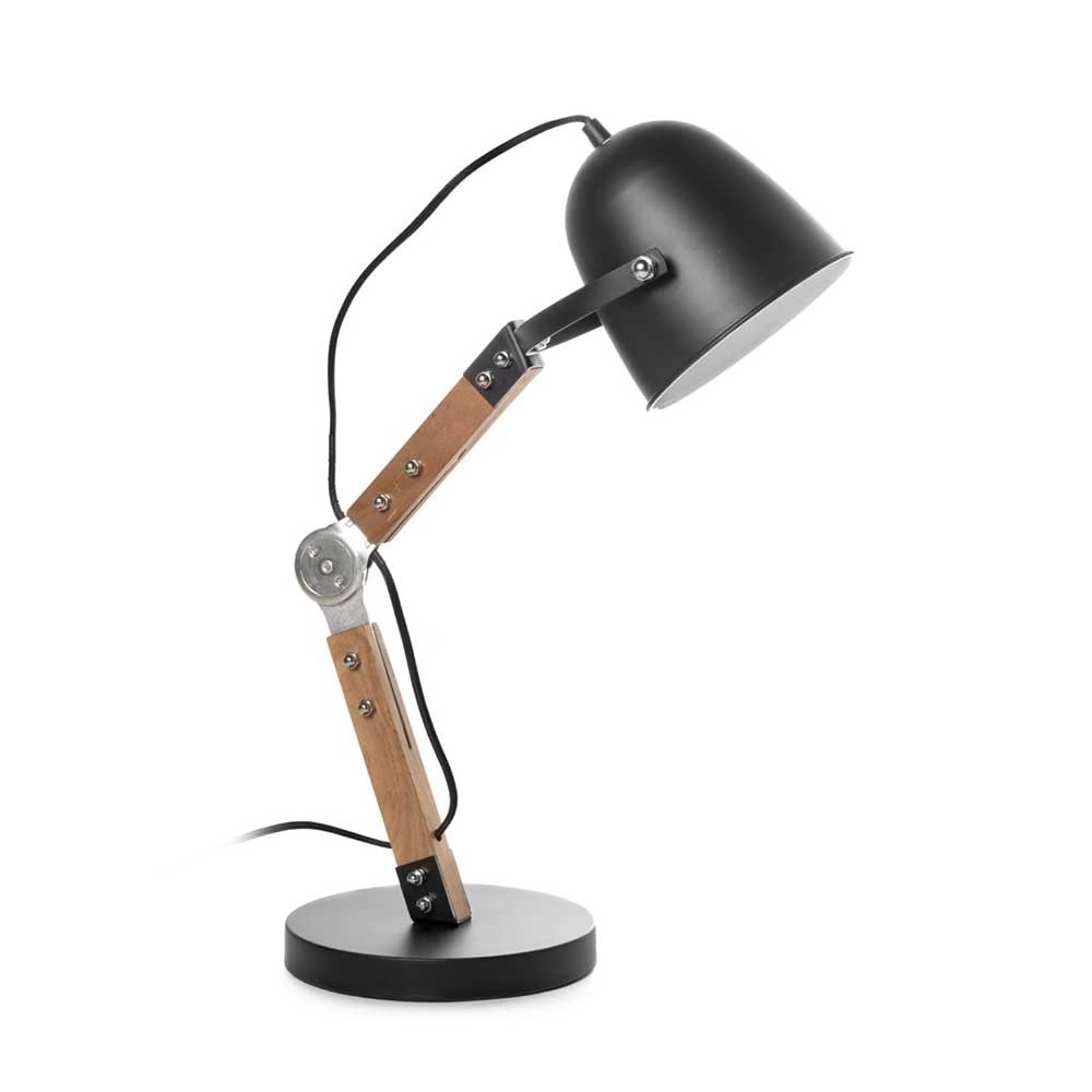 Rural desk lamp Cooper black with wood