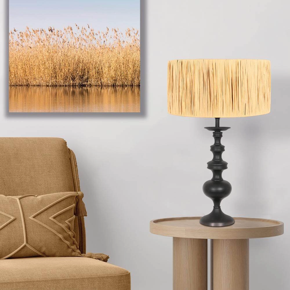 Table lamp Lyons black with straw shade Steinhauer 8712746172492