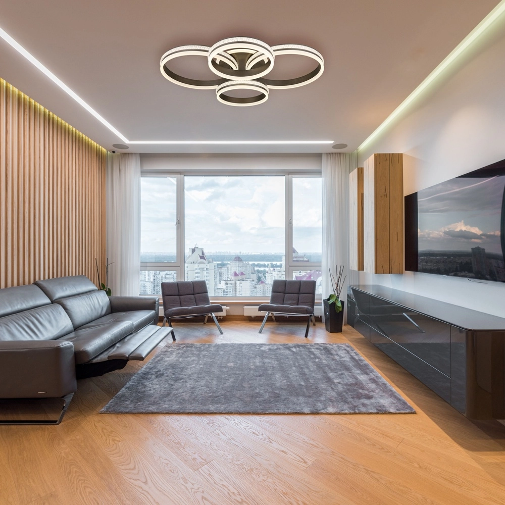 Design ceiling lamp Grouni 4 rings titanium brushed Globo 9007371446001