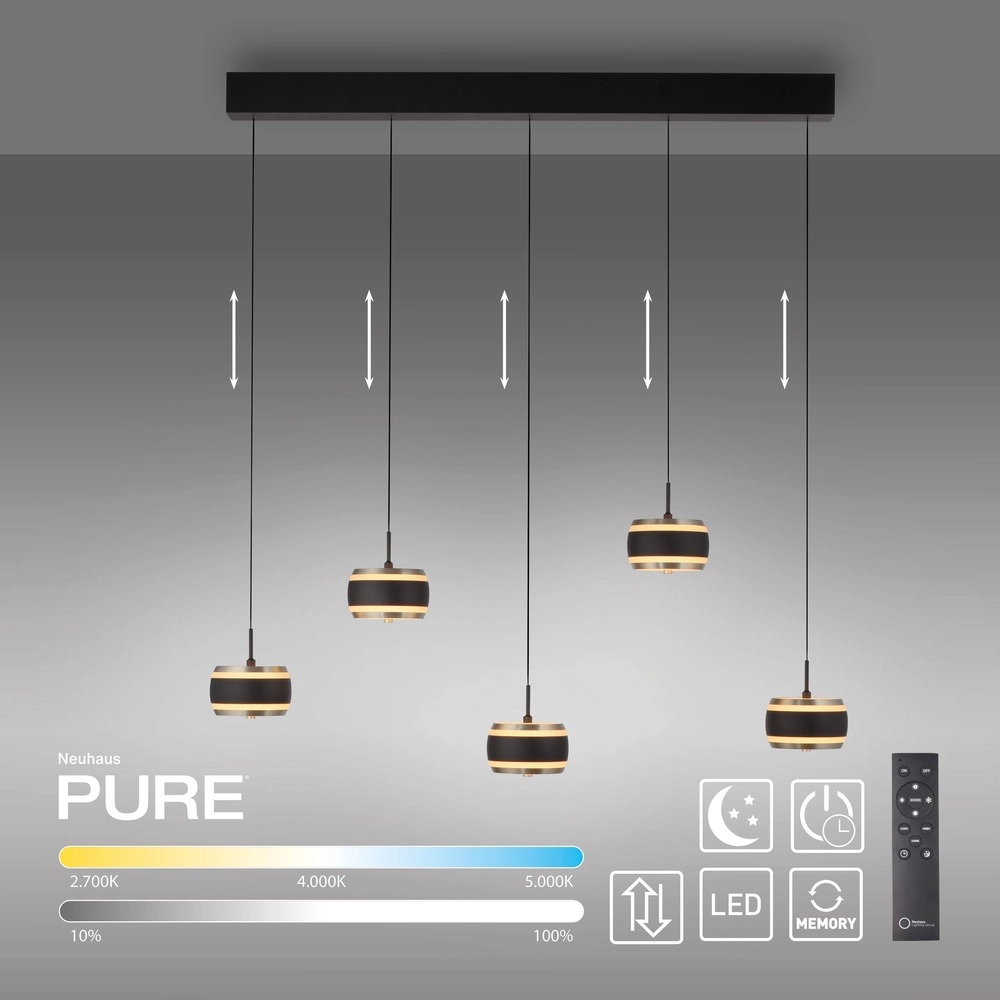 5L dining table pendant lamp Pure Falling Rings black pearl Paul Neuhaus 4012248396575
