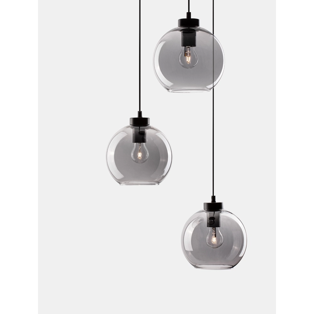 Pendant lamp Palmer 3-light round black with smoke glass Lyora 5212017430953