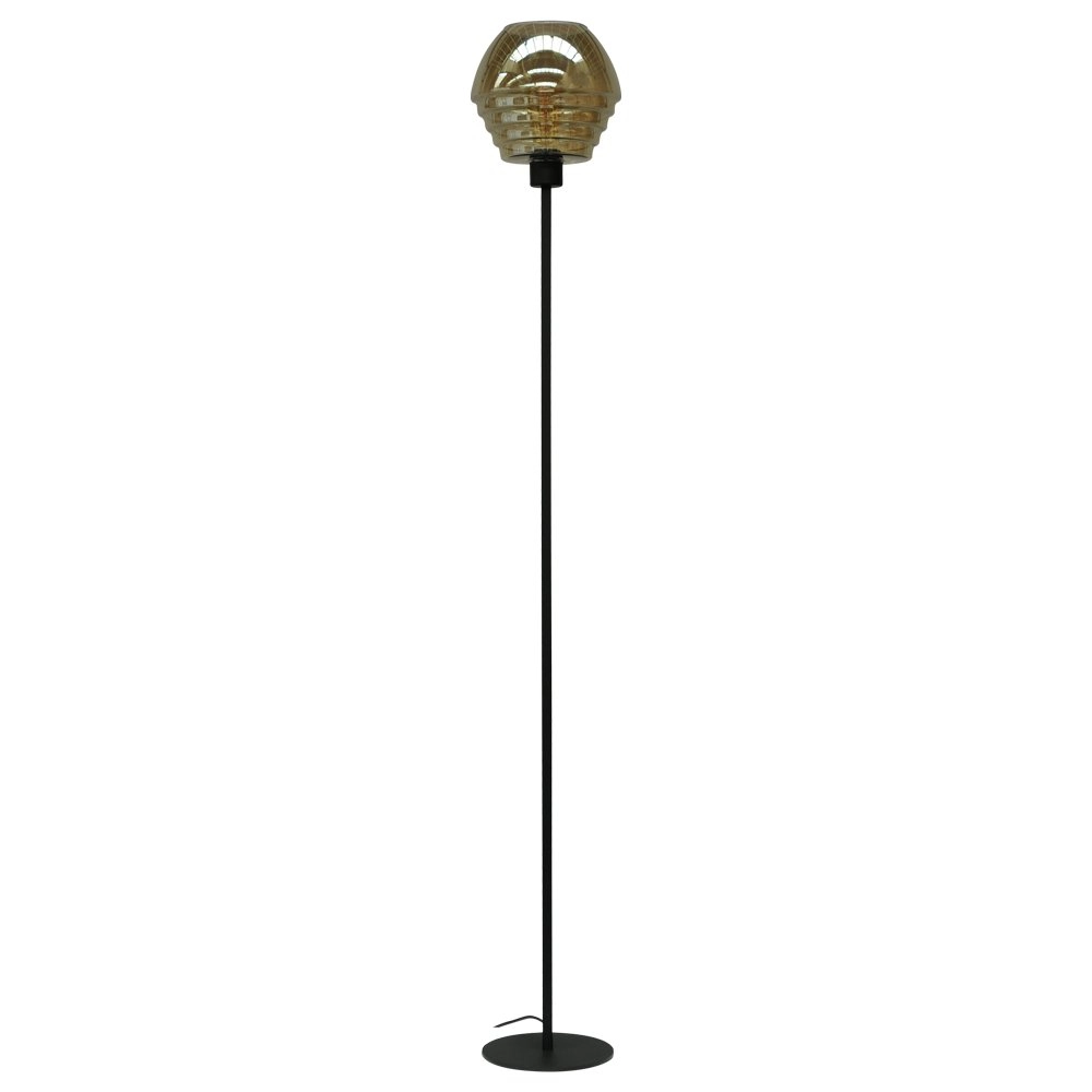 Floor lamp black Quinto Smoke with smoke striped glass