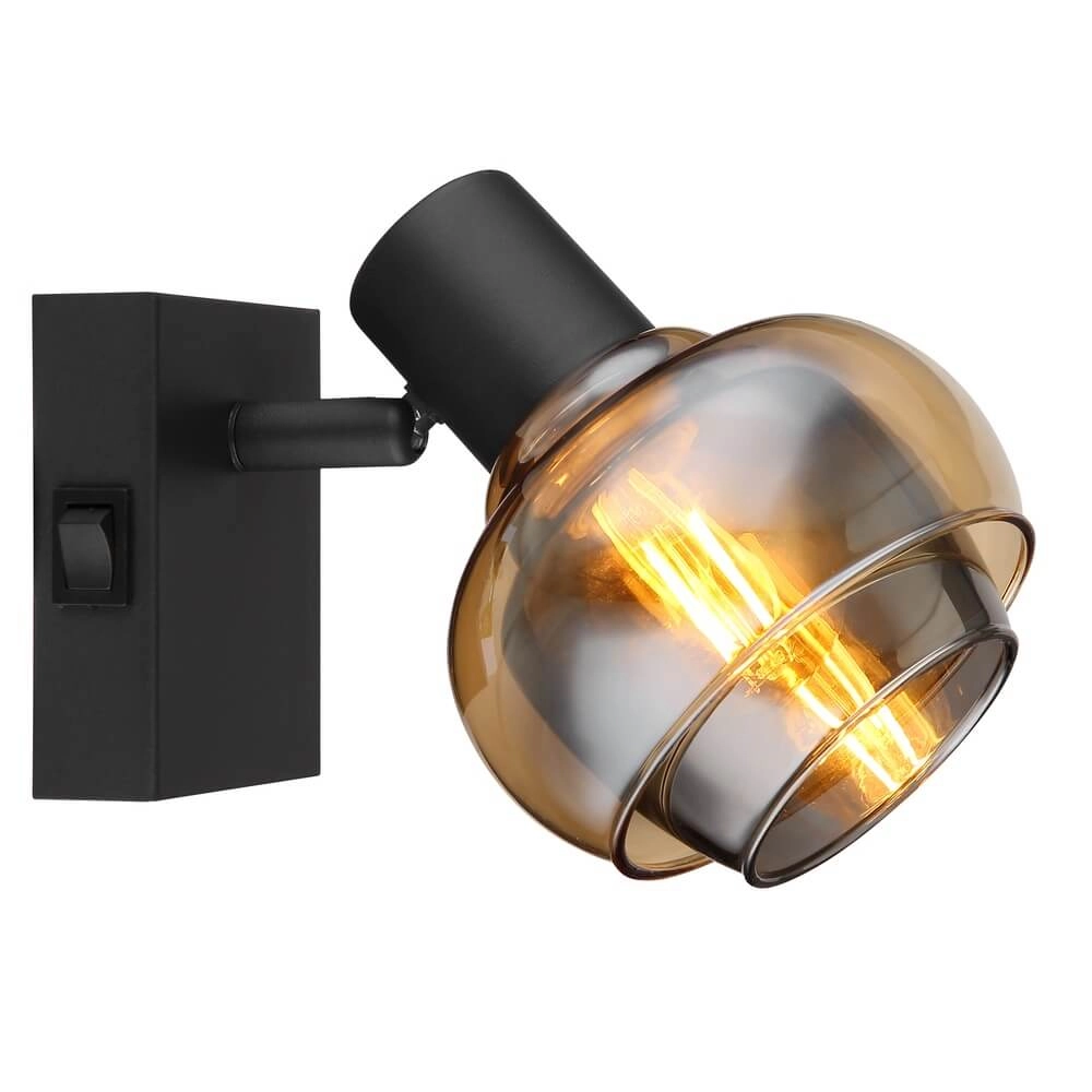 Black wall lamp Tokki Amber Smoke Glass