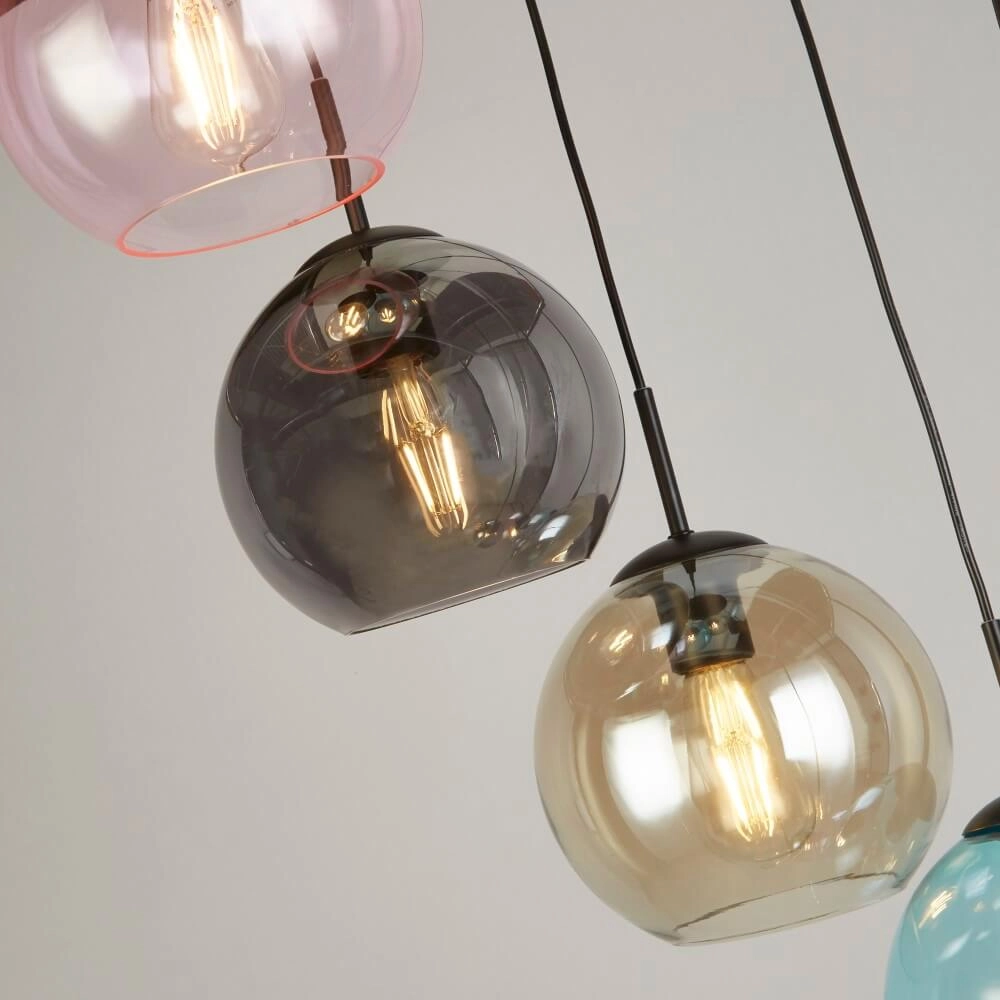 8-light pendant lamp Mardi Gras II with multiple colors of glass Searchlight 5053423243184