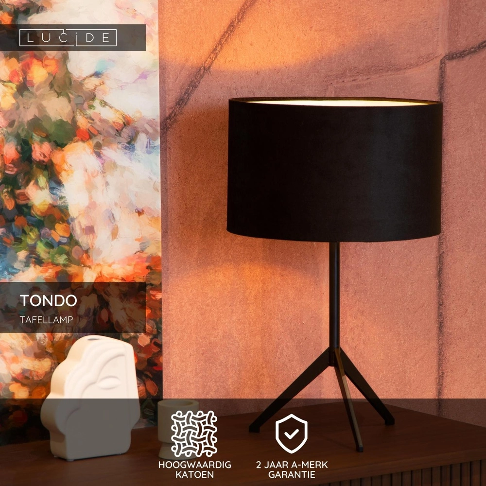 Tripod table lamp Tondo Black Lucide 5411212452368