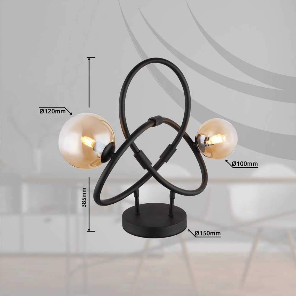 Black table lamp Tuberius Design 2-light Globo 9007371452446
