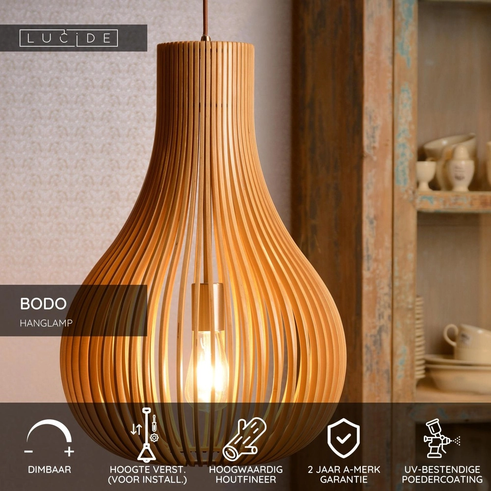 Unique pendant lamp Bodo Ø 38cm wood Lucide 5411212010766