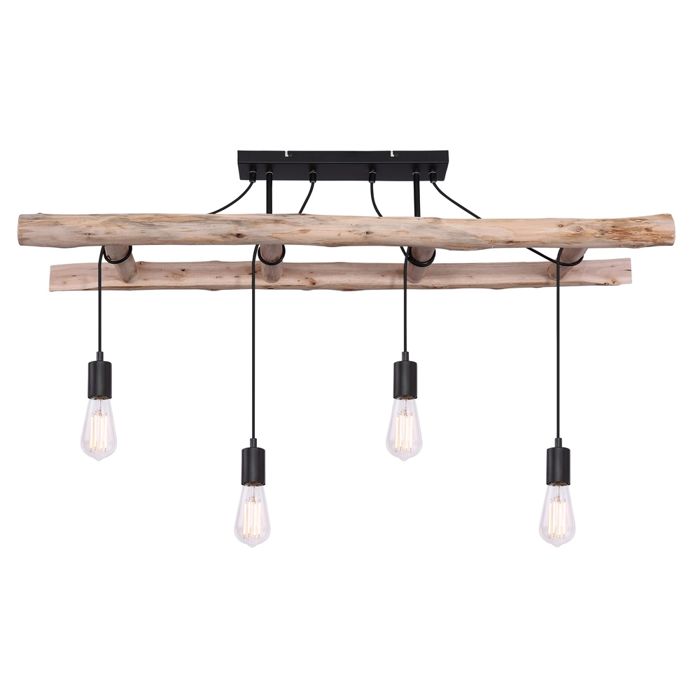 4-light pendant lamp Irmgard wood 80cm Globo 9007371390342