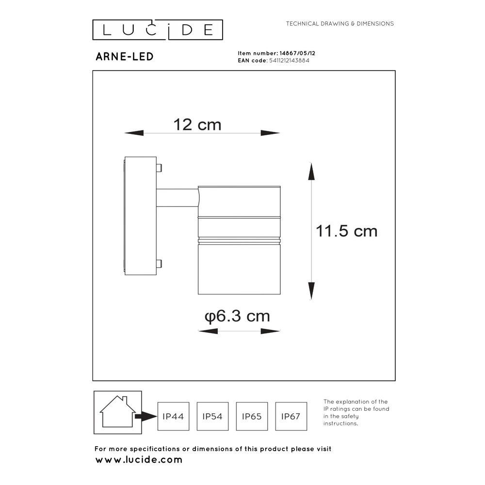 Wall spotlight Arne-Led Down chrome Lucide 5411212143884