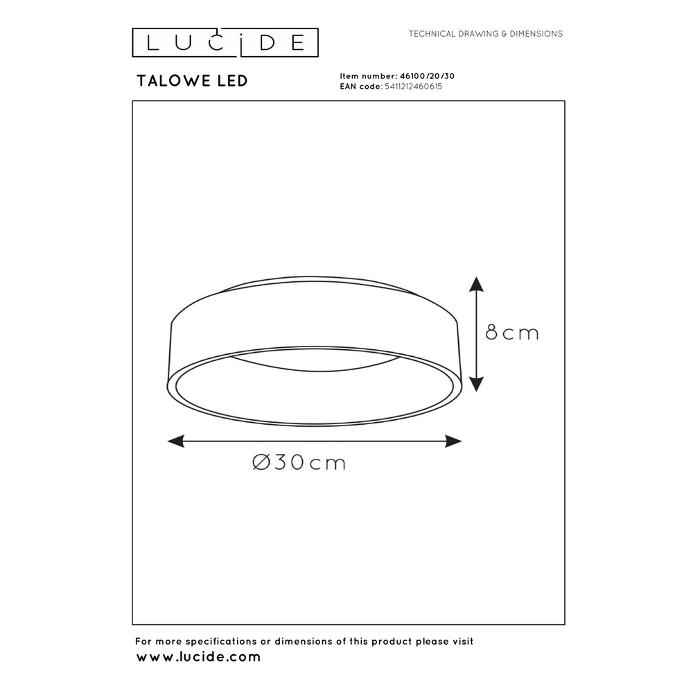 Ceiling light Talowe Led Ø 30cm black Lucide 5411212460615