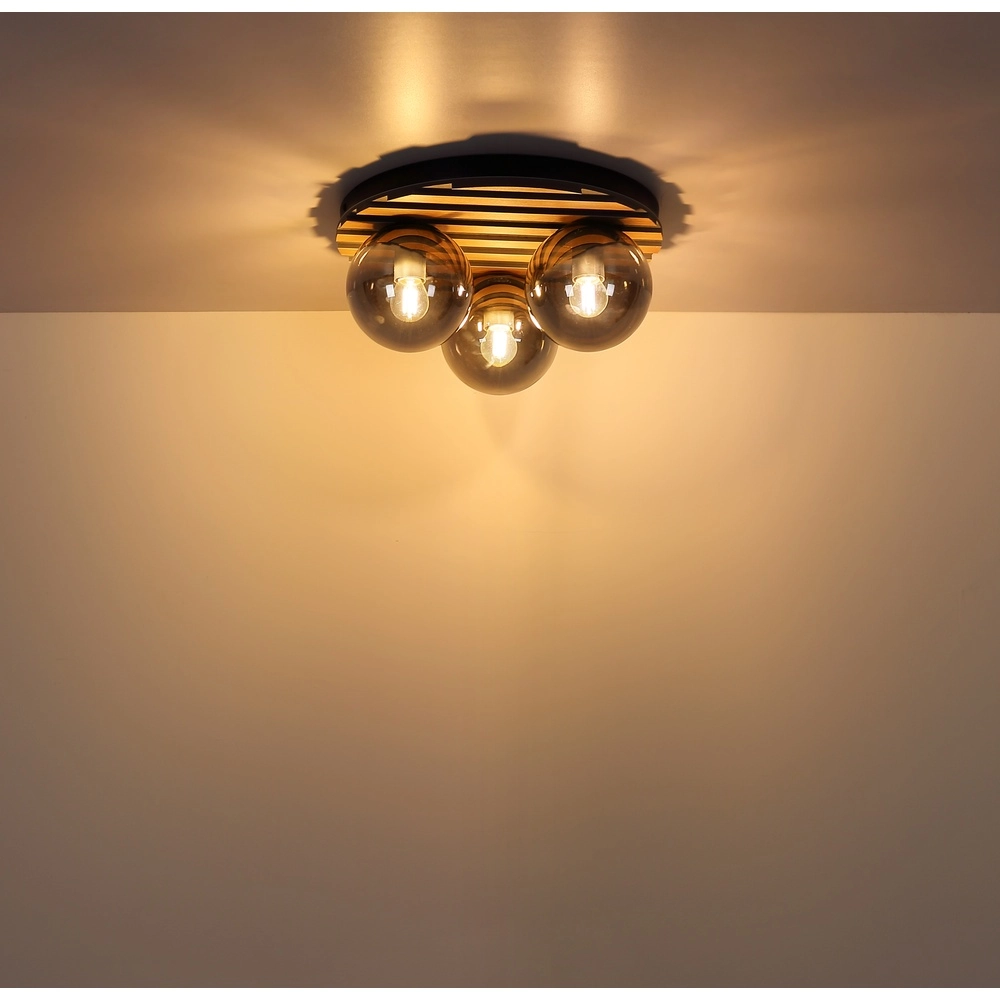 Ceiling lamp Parsons 3-light black with wood Globo 9007371580002