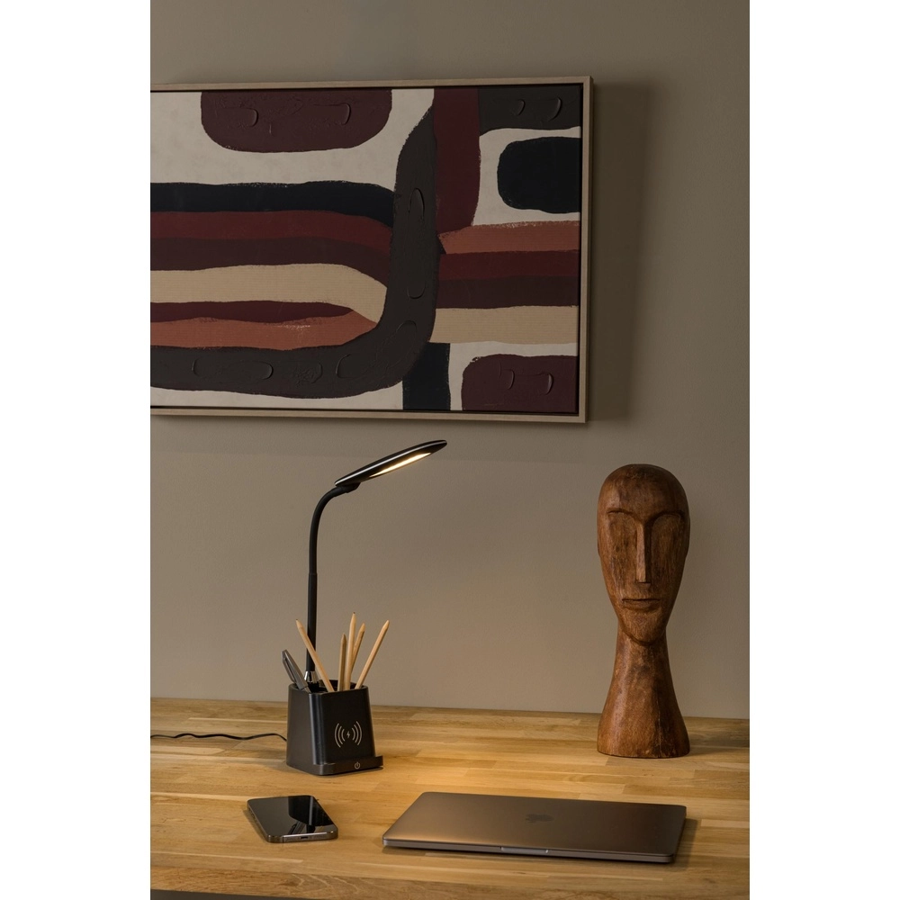 Desk lamp Penny with wireless charging panel black Lucide 5411212185914