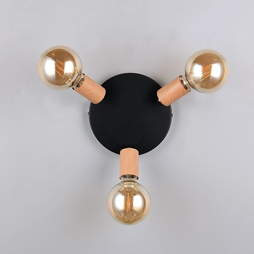 Ceiling lamp Lamego 3-light black with wood Trio 4017807672039