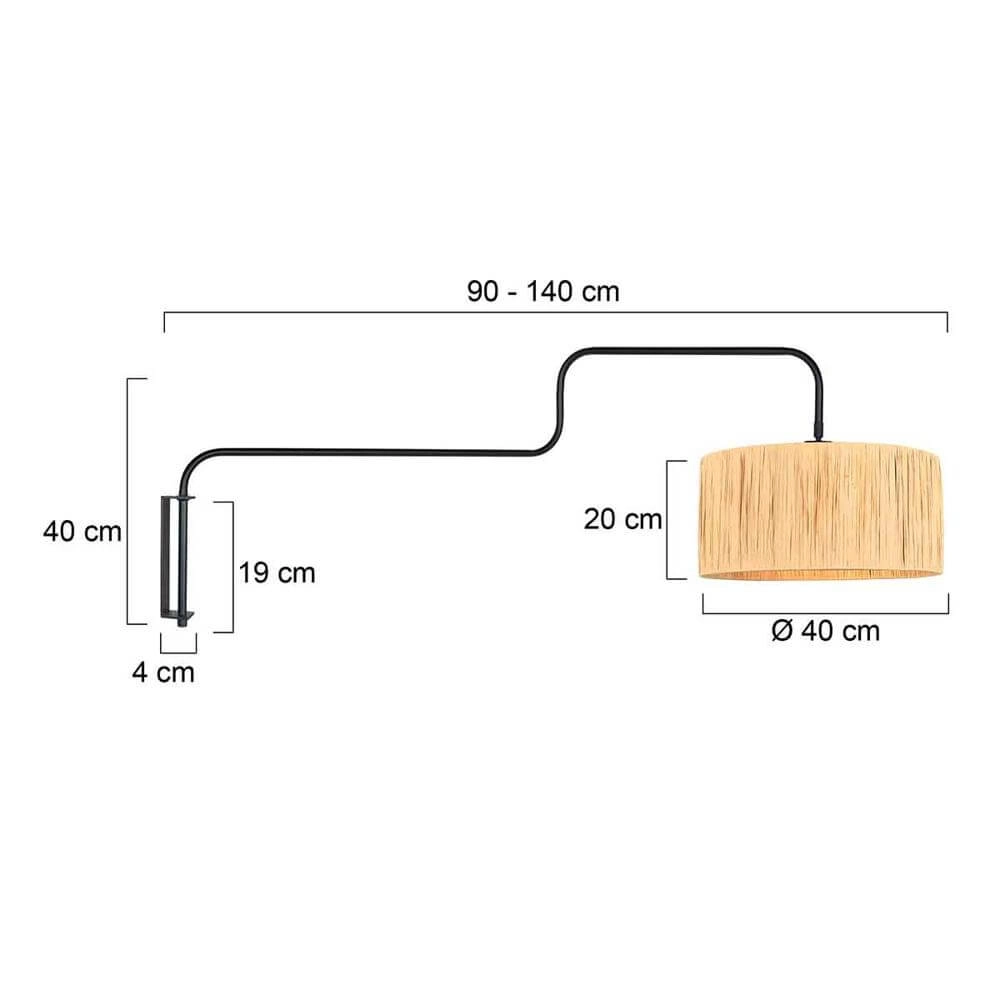 Wall lamp Bloeba black with straw shade Steinhauer 8712746177145