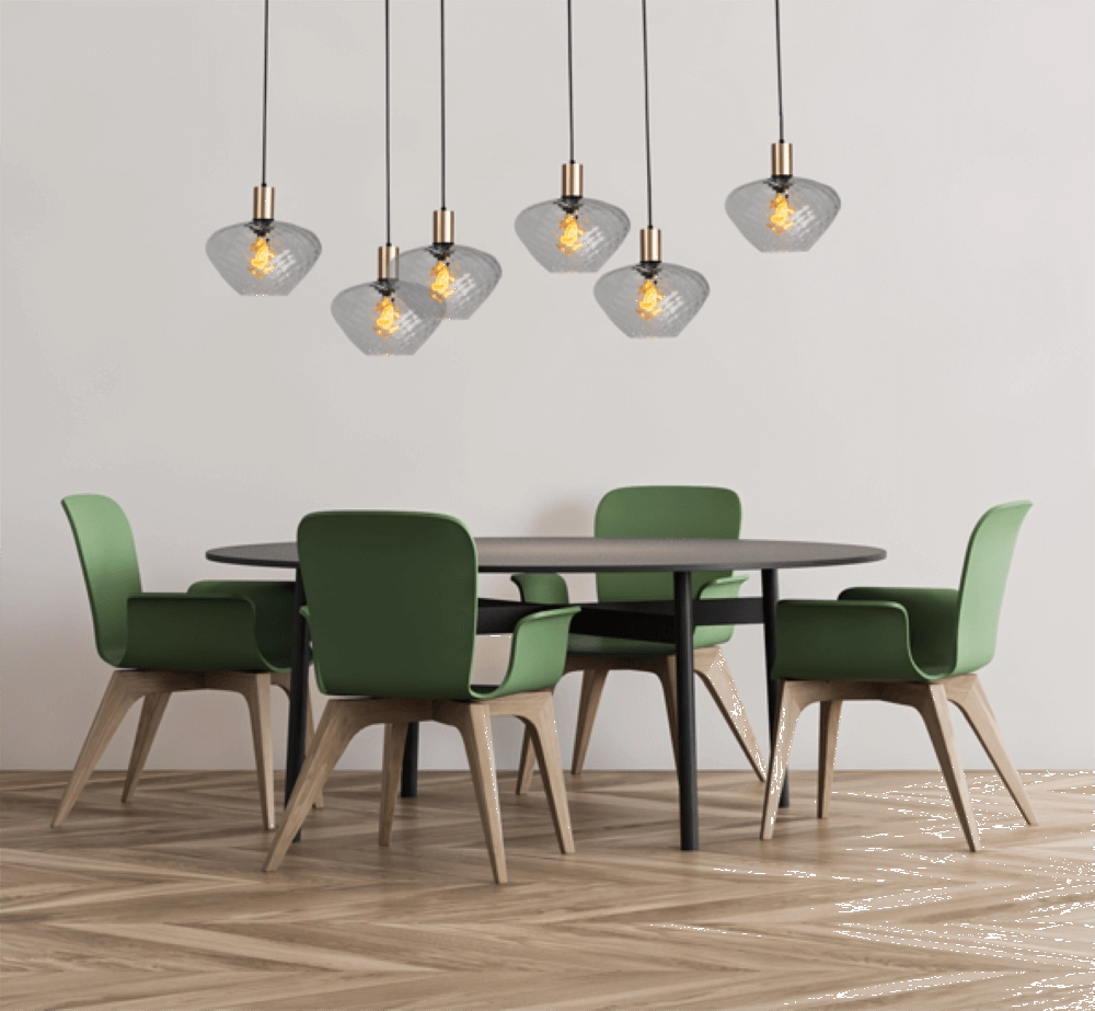 6-light hanging lamp - gold - Porto with Blossom clear lenses Masterlight 8718121270500