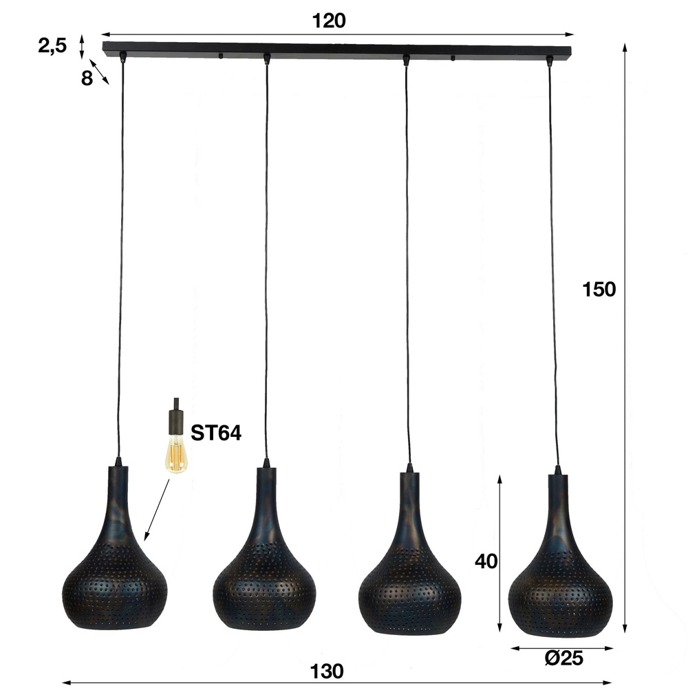 Hole dining table pendant lamp Punch 4x E27 - black brown Lyora 8716803512979