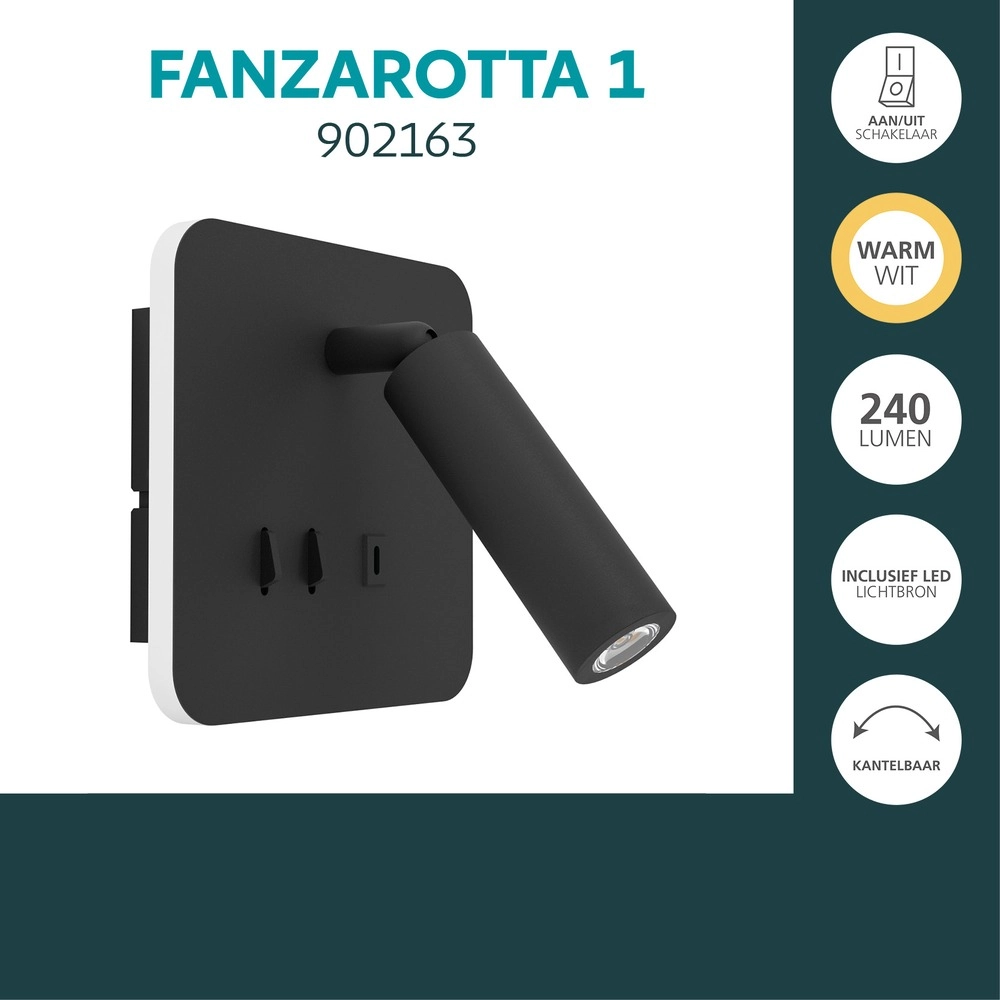 Bedside lamp Fanzarotta 1 black square Eglo 9008606356836
