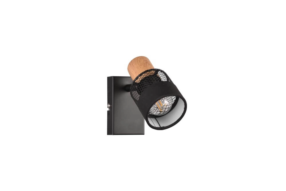 1-light surface-mounted spotlight Nandini black with wood Trio 4017807581096