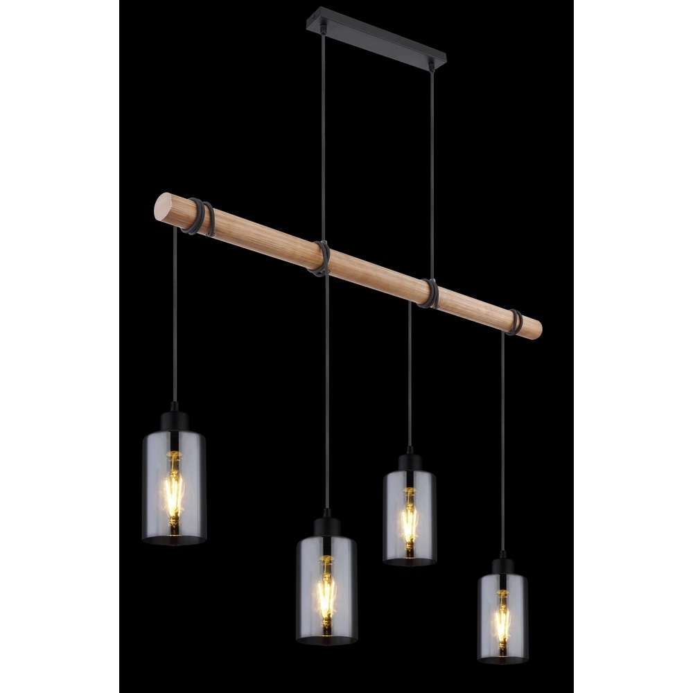 Pendant lamp Hadera 4-light black with smoke glass Globo 9007371414840