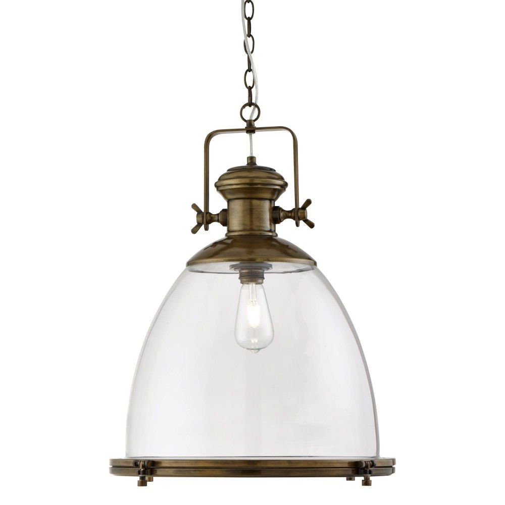Old brass pendant lamp Industrial with glass
