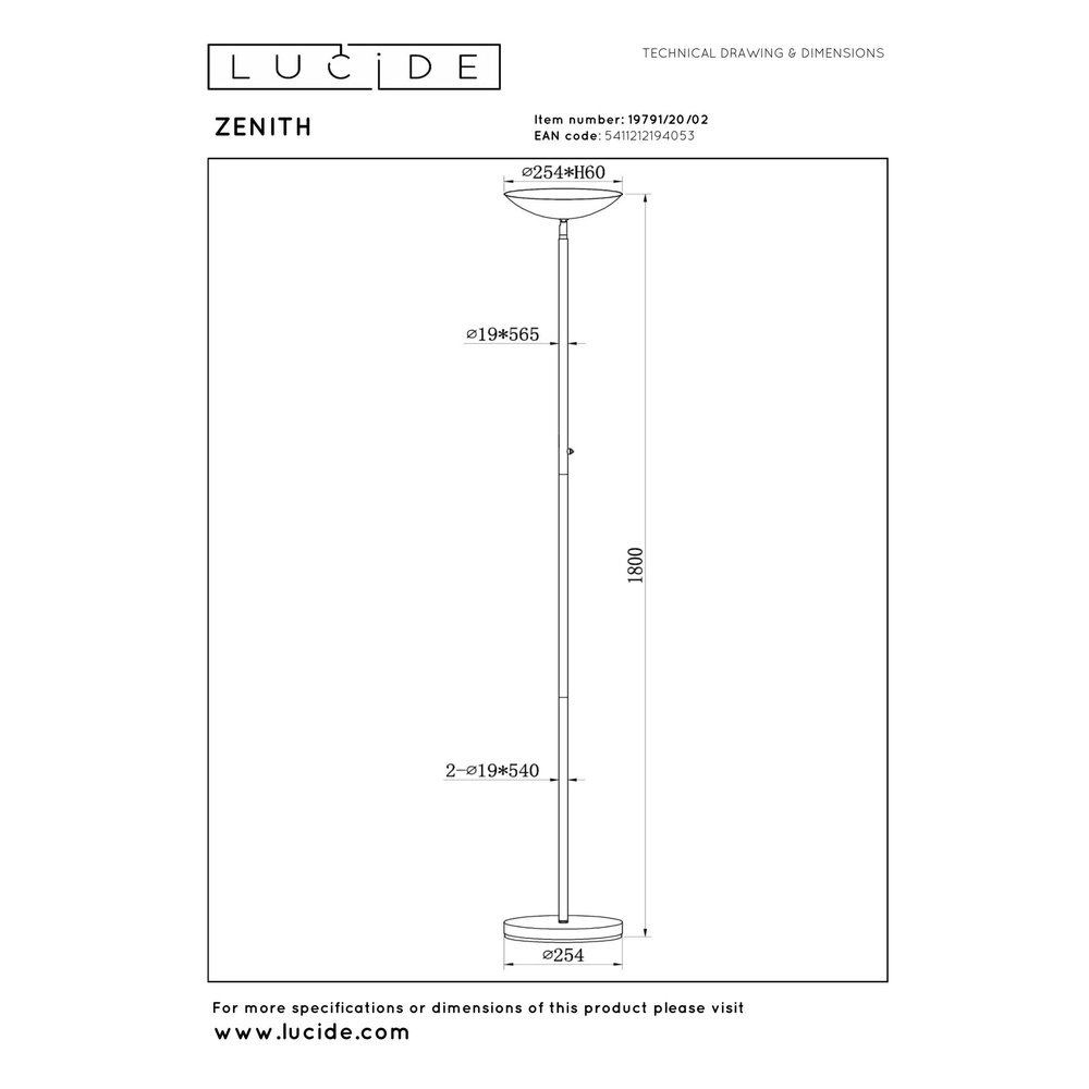 Design floor lamp Zenith Gold Lucide 5411212194053