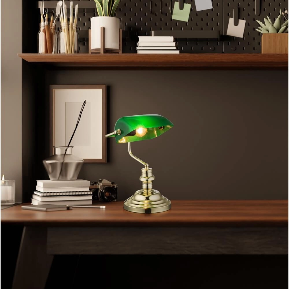 Classic desk lamp Antique nickel with green glass Globo 9007371329120