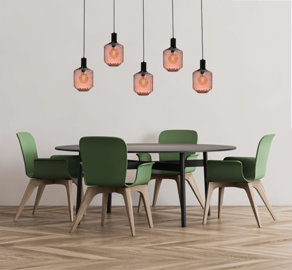 5-light hanging lamp - black - Porto with Jagger red glasses - Ø 24cm Masterlight 8718121270265