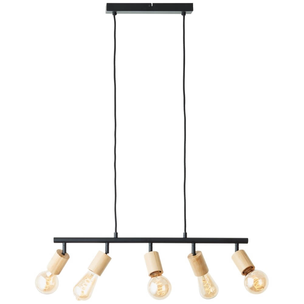 5-light pendant lamp Tiffany black with wood Brilliant 4004353406409