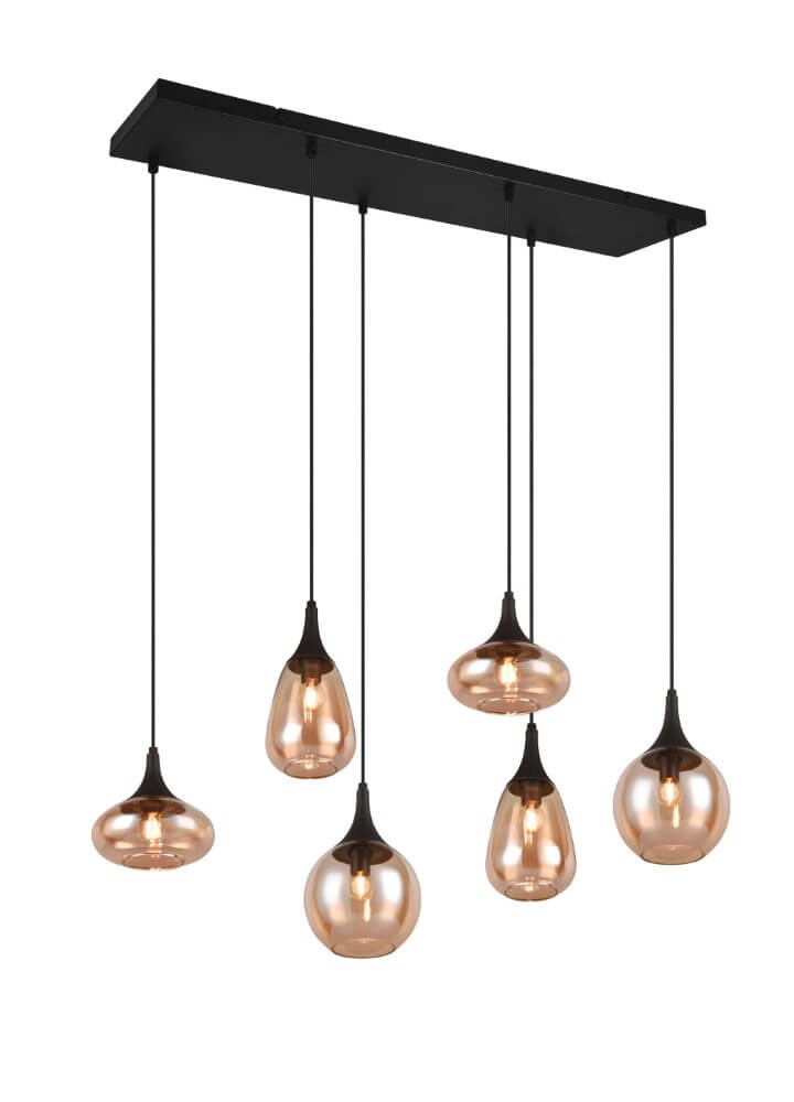 6-light pendant lamp Lumina with amber glass