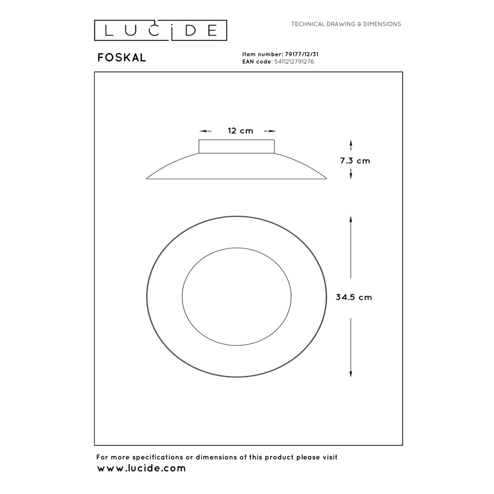 Ceiling lamp Foskal Ø 34.5cm white Lucide 5411212791276