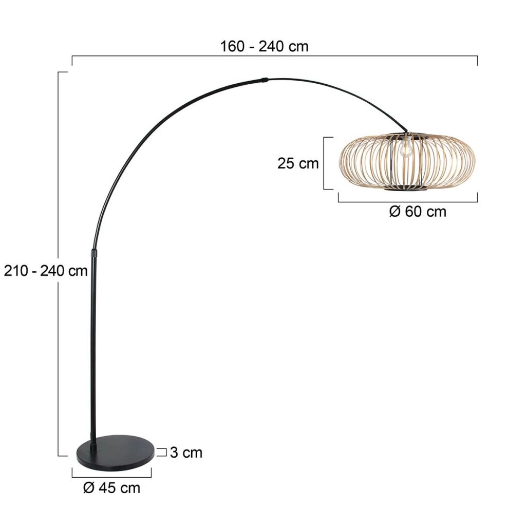 Black arc lamp Sparkled Light with bamboo shade Ø60cm Steinhauer 8712746183566