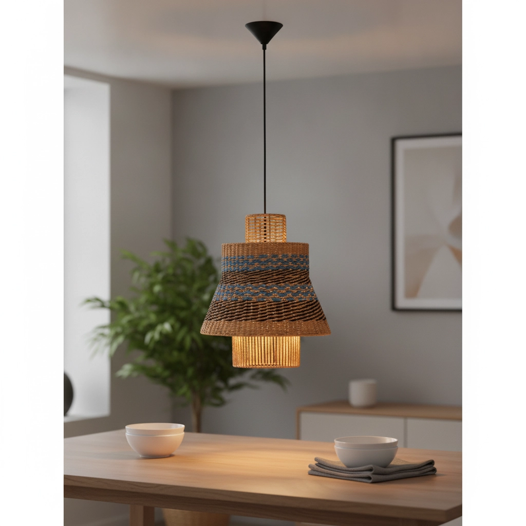 Rattan pendant lamp Mande blue with brown