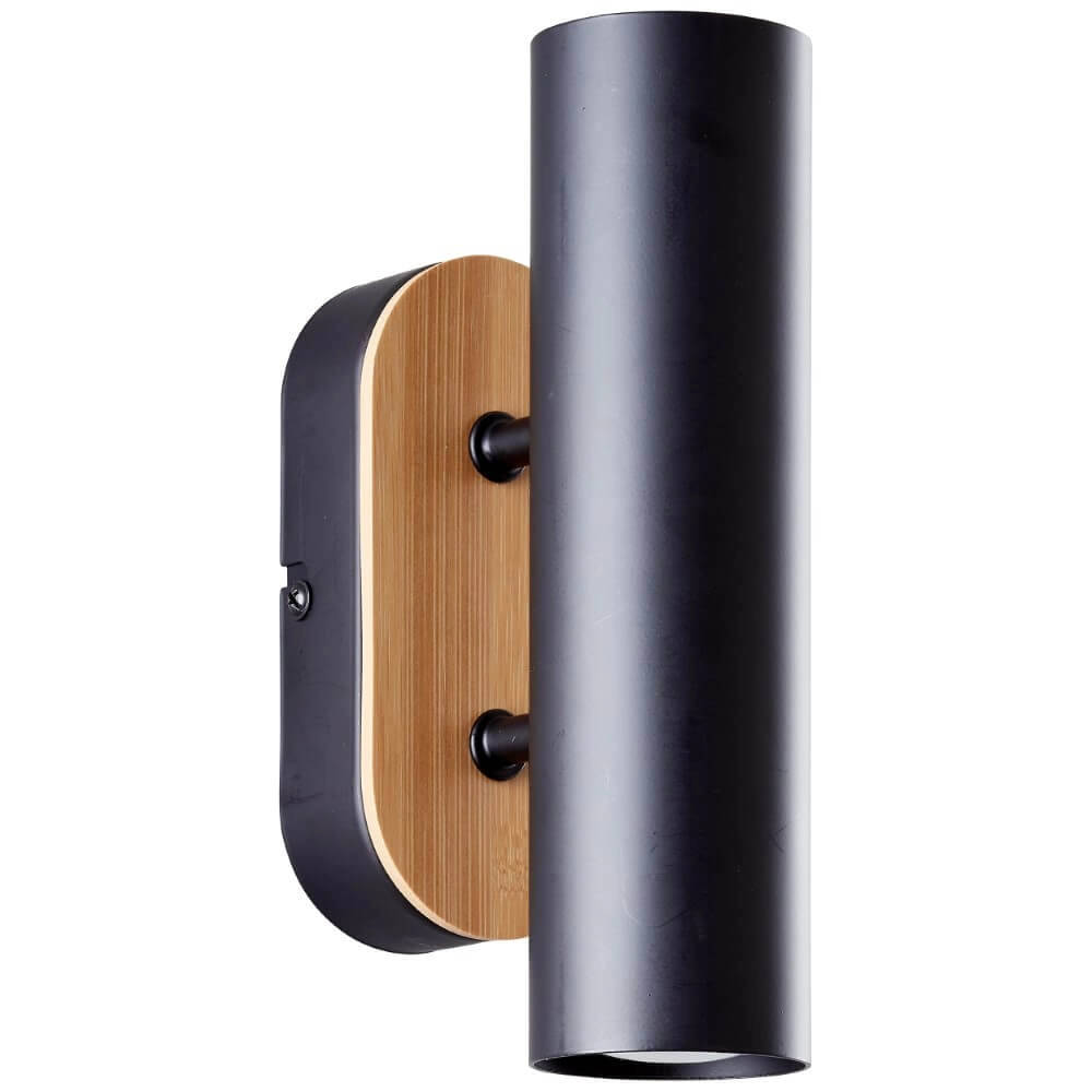 Wall lamp Niels black with wood Brilliant 4004353410628