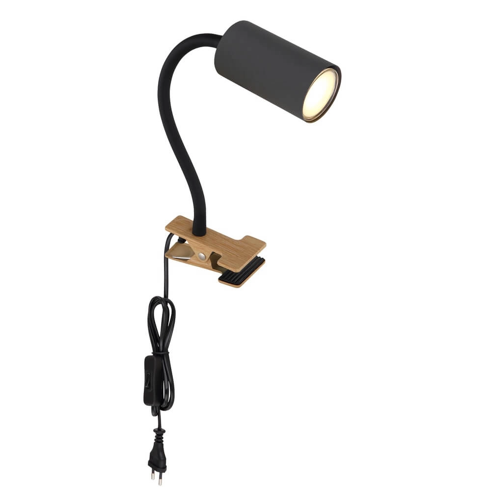 Black clamp lamp Robby with wood