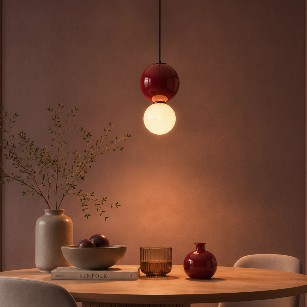 Pendant lamp Noesis Ø 15cm burgundy red with white
