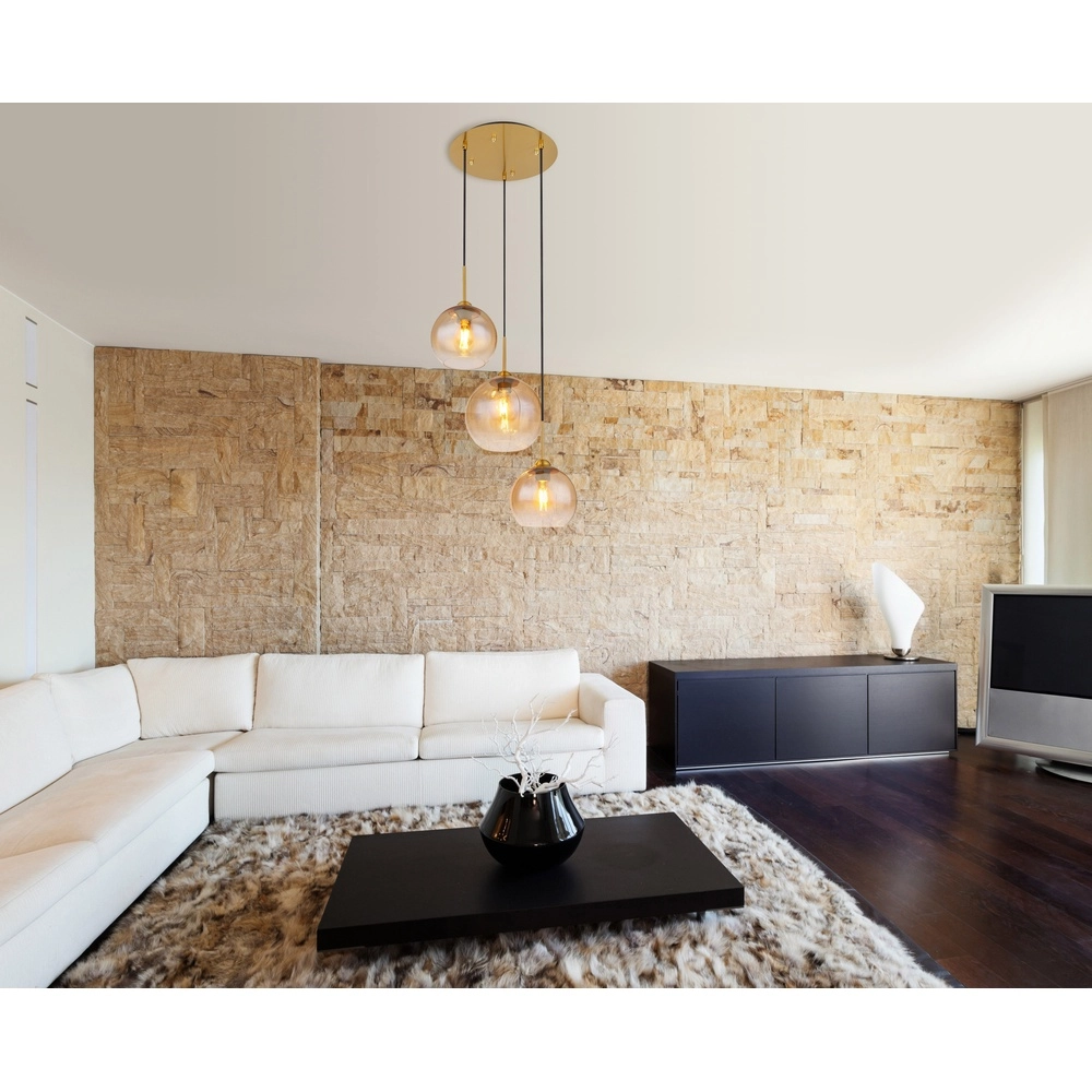 Golden pendant lamp Jamessa 3-light with amber glass Globo 9007371444687