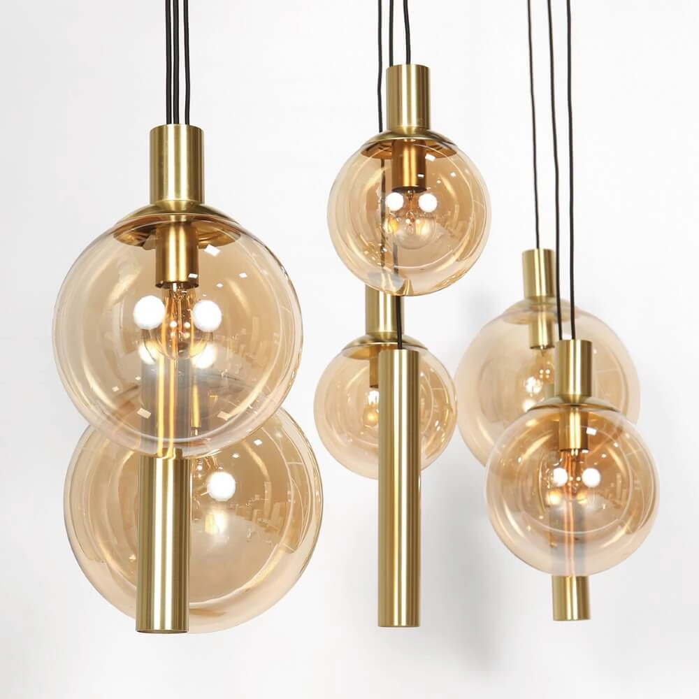 Dining table hanging lamp Bollique gold with amber glass Steinhauer 8712746172980